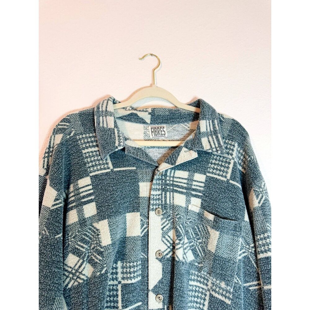 Fibres Blue Patterned Shacket Button Up Xl - image 1